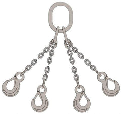 Pewag - 5' Long, 11,500 Lb Basket Capacity, 11,500 Lb Vertical Capacity, Stainless Steel Web Sling - QOS Chain Sling, 3/8" Diam Chain, Bright Polish, with Sling Hook & Master Link - Apex Tool & Supply