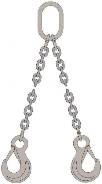 Pewag - 5' Long, 1,900 Lb Basket Capacity, 1,900 Lb Vertical Capacity, Stainless Steel Web Sling - DOS Chain Sling, 3/16" Diam Chain, Bright Polish, with 2 Sling Hooks & Master Link - Apex Tool & Supply