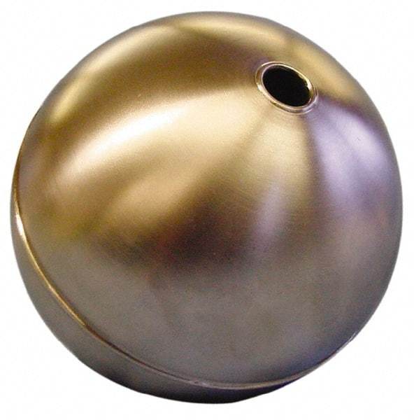 Made in USA - 12" Diam, Spherical, Tubed Through Connection, Metal Float - 3/8" Rod Thread, Stainless Steel, 500 Max psi, 14 Gauge - Apex Tool & Supply