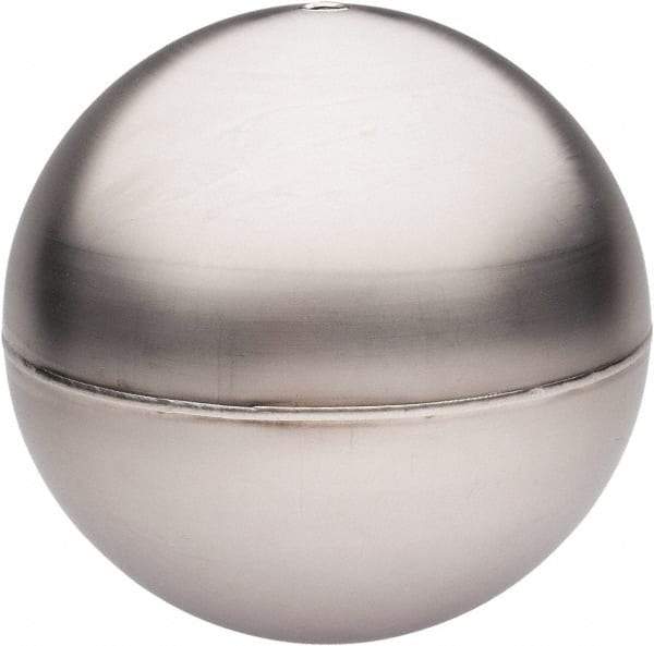 Made in USA - 8" Diam, Spherical, Tubed Through Connection, Metal Float - 3/8" Rod Thread, Stainless Steel, 450 Max psi, 20 Gauge - Apex Tool & Supply