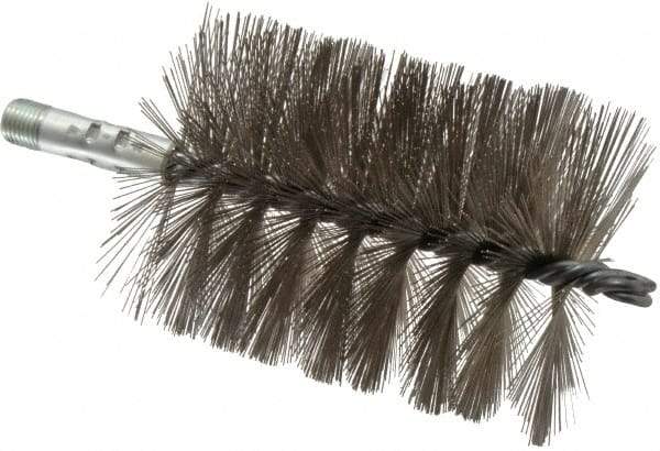 Schaefer Brush - 4-1/2" Brush Length, 3-1/2" Diam, Double Stem, Single Spiral Tube Brush - 7-1/4" Long, Stainless Steel, 1/4" NPSM Male Connection - Apex Tool & Supply