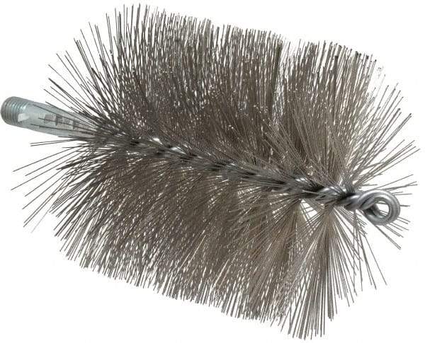 Schaefer Brush - 4-1/2" Brush Length, 4-1/2" Diam, Double Stem, Single Spiral Tube Brush - 7-1/4" Long, Stainless Steel, 1/4" NPSM Male Connection - Apex Tool & Supply