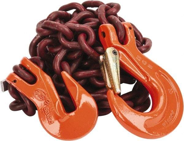 Pewag - 10' Long, 7,100 Lb Basket Capacity, 7,100 Lb Vertical Capacity, Alloy Steel Web Sling - SSG Chain Sling, 3/8" Diam Chain, Silver (Color), with Grab Hook & Sling Hook - Apex Tool & Supply