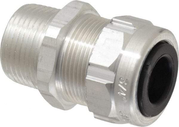 Thomas & Betts - 0.31 to 0.56" Cable Capacity, Liquidtight, Straight Strain Relief Cord Grip - 3/4 Thread, 1-25/32" Long, Aluminum - Apex Tool & Supply