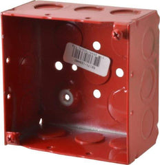 Thomas & Betts - 2 Gang, (17) 1/2 & 3/4" Knockouts, Steel Square Fire Alarm Box - 4" Overall Height x 4" Overall Width x 2-1/8" Overall Depth - Apex Tool & Supply