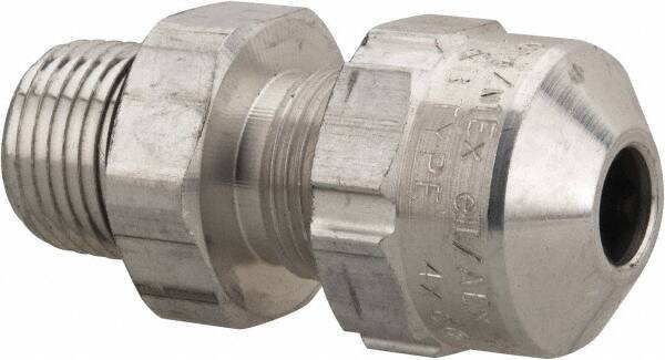 Thomas & Betts - 0.15 to 0.27" Cable Capacity, Class 1, Gas & Vapor Environments, Straight Strain Relief Cord Grip - 1/2 NPT Thread, Aluminum - Apex Tool & Supply