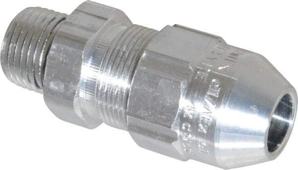 Thomas & Betts - 0.4 to 0.54" Cable Capacity, Class 1, Gas & Vapor Environments, Straight Strain Relief Cord Grip - 1/2 NPT Thread, Aluminum - Apex Tool & Supply