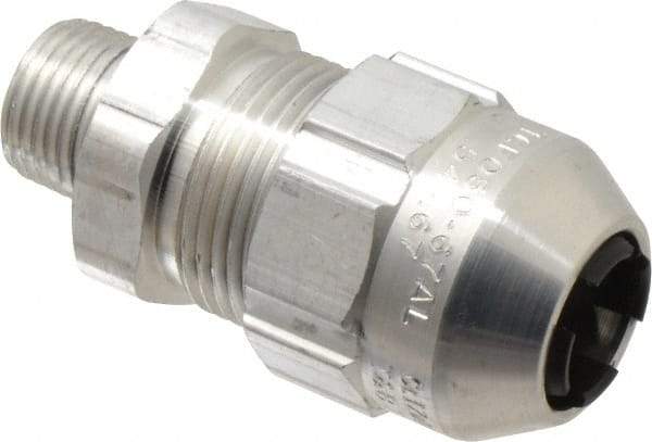 Thomas & Betts - 0.54 to 0.67" Cable Capacity, Class 1, Gas & Vapor Environments, Straight Strain Relief Cord Grip - 1/2 NPT Thread, Aluminum - Apex Tool & Supply