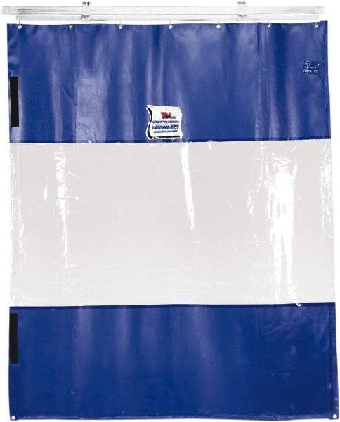 TMI, LLC - 6' Door Width x 12' Door Height PVC Solid with Vision Panel (Style) Industrial Curtain Kit - Blue/Clear - Apex Tool & Supply