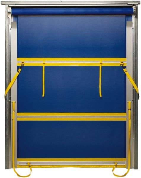TMI, LLC - 8' Door Width x 8' Door Height PVC Mesh Bug Screen & Spring Loaded Manuel (Style) Roll Up Dock Screen - Blue/Yellow - Apex Tool & Supply