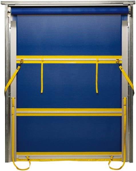 TMI, LLC - 6' Door Width x 8' Door Height PVC Mesh Bug Screen & Spring Loaded Manuel (Style) Roll Up Dock Screen - Blue/Yellow - Apex Tool & Supply