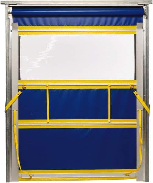 TMI, LLC - 10' Door Width x 10' Door Height PVC Solid with Vision Panel & Spring Loaded Manual (Style) Roll Up Dock Screen - Blue/Yellow/Clear - Apex Tool & Supply