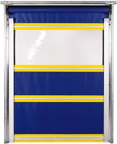 TMI, LLC - 8' Door Width x 8' Door Height PVC Solid with Vision Panel & In-Tube Motorized (Style) Roll Up Dock Screen - Blue/Yellow/Clear - Apex Tool & Supply