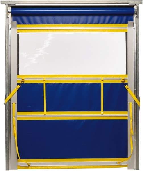TMI, LLC - 10' Door Width x 12' Door Height PVC Solid with Vision Panel & Spring Loaded Manual (Style) Roll Up Dock Screen - Blue/Yellow/Clear - Apex Tool & Supply