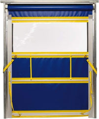 TMI, LLC - 10' Door Width x 12' Door Height PVC Solid with Vision Panel & Spring Loaded Manual (Style) Roll Up Dock Screen - Blue/Yellow/Clear - Apex Tool & Supply