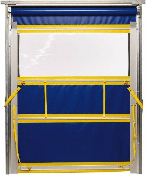TMI, LLC - 8' Door Width x 8' Door Height PVC Solid with Vision Panel & Spring Loaded Manual (Style) Roll Up Dock Screen - Blue/Yellow/Clear - Apex Tool & Supply