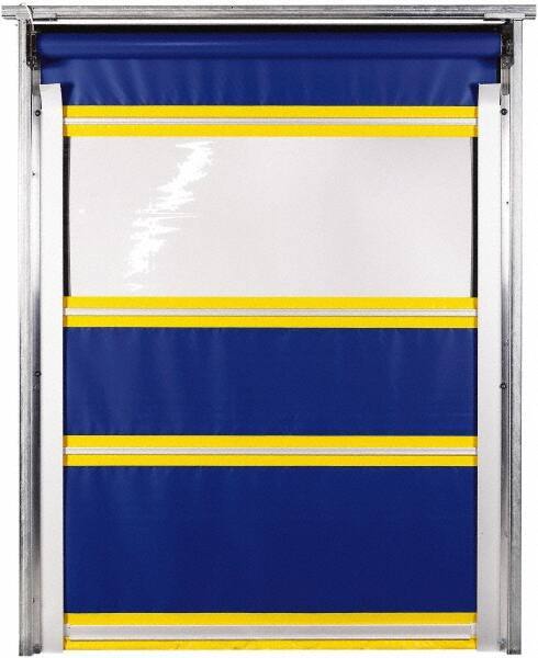TMI, LLC - 8' Door Width x 10' Door Height PVC Solid with Vision Panel & In-Tube Motorized (Style) Roll Up Dock Screen - Blue/Yellow/Clear - Apex Tool & Supply
