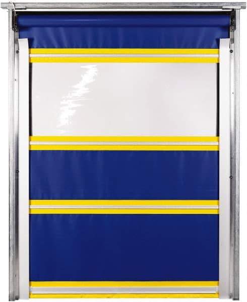 TMI, LLC - 12' Door Width x 12' Door Height PVC Solid with Vision Panel & In-Tube Motorized (Style) Roll Up Dock Screen - Blue/Yellow/Clear - Apex Tool & Supply