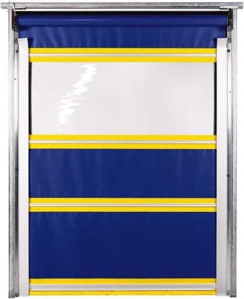 TMI, LLC - 10' Door Width x 12' Door Height PVC Solid with Vision Panel & In-Tube Motorized (Style) Roll Up Dock Screen - Blue/Yellow/Clear - Apex Tool & Supply