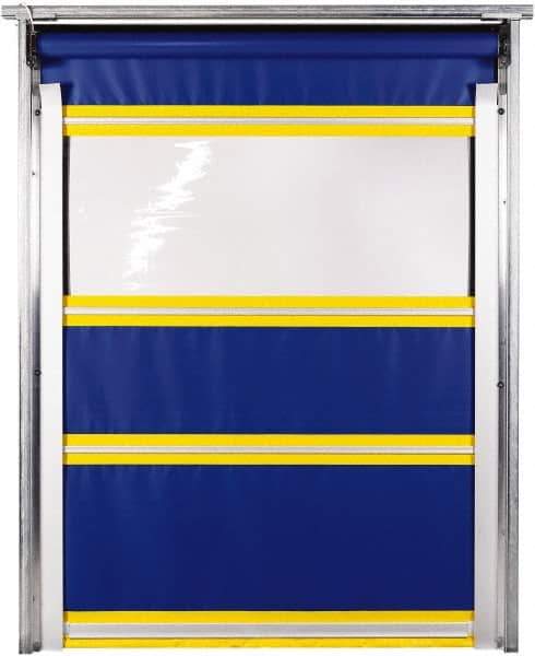 TMI, LLC - 10' Door Width x 10' Door Height PVC Solid with Vision Panel & In-Tube Motorized (Style) Roll Up Dock Screen - Blue/Yellow/Clear - Apex Tool & Supply