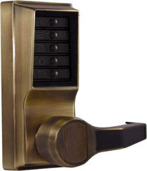 Kaba Access - Pushbutton Lock Lever Lockset for 1-3/8 to 2-1/4" Thick Doors - 2-3/4" Back Set, Nonkey Override Cylinder, Antique Brass Finish - Apex Tool & Supply