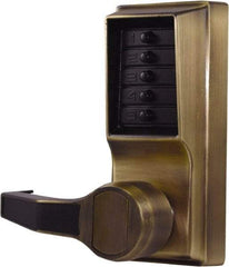 Kaba Access - Pushbutton Lock Lever Lockset for 1-3/8 to 2-1/4" Thick Doors - 2-3/4" Back Set, Nonkey Override Cylinder, Antique Brass Finish - Apex Tool & Supply