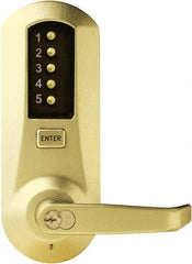 Kaba Access - Pushbutton Lock with Interchangeable Core Lever Lockset for 1-3/8 to 2-1/4" Thick Doors - 2-3/4" Back Set, 6 or 7 Pin Length Best & Compatible (Core Not Included) Cylinder, Satin Brass Finish - Apex Tool & Supply