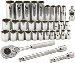 Proto - 34 Piece 3/8" Drive Standard Deep Socket Set - 12 Points, 7/8 to 7/8", 8 to 19mm, Inch/Metric Measurement Standard - Apex Tool & Supply