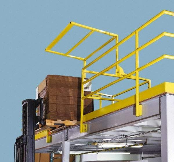 FabEnCo - Powder Coated Carbon Steel Rail Safety Gate - Fits 113W x 42H" Clear Opening, 1-1/2" Wide x 80" Door Height, 244 Lb, Yellow - Apex Tool & Supply