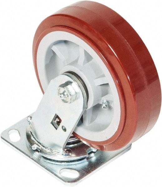 Greenlee - 6" Diam x 2" Wide x 7-1/2" OAH Top Plate Mount Swivel Caster - Polyurethane over Polyolefin, 900 Lb Capacity, 2-3/4 x 3-1/2" Plate - Apex Tool & Supply