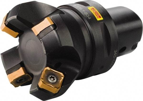Sandvik Coromant - 100mm Cut Diam, 80mm Arbor Hole, 6mm Max Depth of Cut, 45° Indexable Chamfer & Angle Face Mill - 10 Inserts, 345R-13T5 Insert, Right Hand Cut, Series CoroMill 345 - Apex Tool & Supply