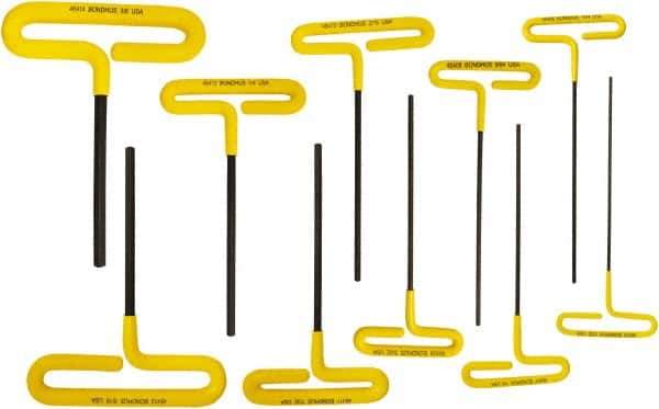 Bondhus - 10 Piece T-Handle Cushion Grip Hex Key Set - Hex Range 3/32 to 3/8" - Apex Tool & Supply