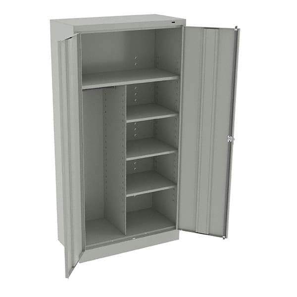 Tennsco - 6 Shelf Combination Storage Cabinet - Steel, 36" Wide x 18" Deep x 72" High, Light Gray - Apex Tool & Supply