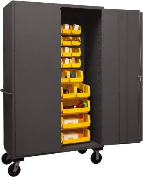 Durham - 42 Bin Mobile Storage Cabinet - Steel, 48" Wide x 24" Deep x 80" High, Yellow - Apex Tool & Supply