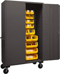 Durham - 42 Bin Mobile Storage Cabinet - Steel, 48" Wide x 24" Deep x 80" High, Yellow - Apex Tool & Supply