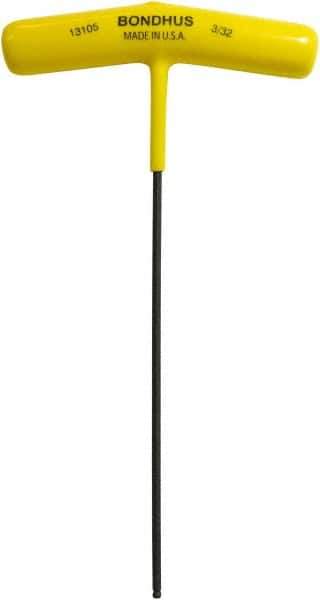 Bondhus - 3/32" Hex, T-Handle Cushion Grip, Ball End Hex Key - 6-7/64" OAL, Protanium High Torque Steel, Inch System of Measurement - Apex Tool & Supply