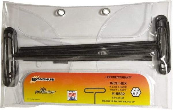 Bondhus - T-Handle Hex Key Set - Hex Range 3/32 to 1/4", Protanium High Torque Steel - Apex Tool & Supply