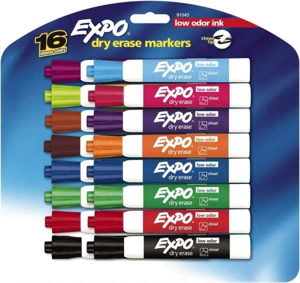 Expo - Assorted Colors, Low Odor Chisel Tip 16 Pack Dry Erase Markers - For Use with Dry Erase Marker Boards - Apex Tool & Supply