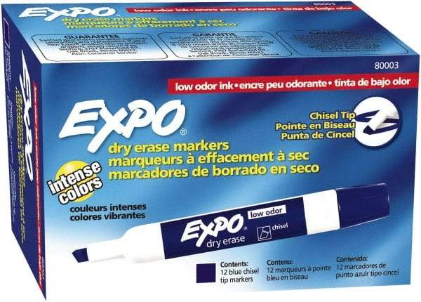 Expo - Blue Low Odor Chisel Tip 12 Pack Dry Erase Markers - For Use with Dry Erase Marker Boards - Apex Tool & Supply