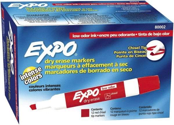 Expo - Red Low Odor Chisel Tip 12 Pack Dry Erase Markers - For Use with Dry Erase Marker Boards - Apex Tool & Supply