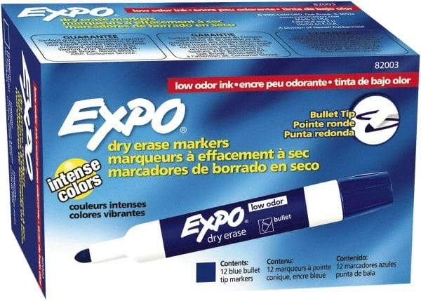 Expo - Blue Low Odor Bullet Tip 12 Pack Dry Erase Markers - For Use with Dry Erase Marker Boards - Apex Tool & Supply