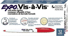 Expo - Red Fine Tip 12 Pack Wet Erase Markers - For Use with Dry Erase Marker Boards - Apex Tool & Supply