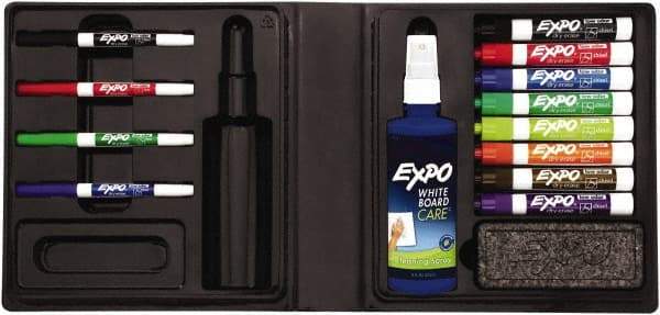 Expo - Assorted Colors, Low Odor 4 Fine Point, 8 Chisel Tip Dry Erase Markers - Includes Cleaning Fluid, For Use with Dry Erase Marker Boards - Apex Tool & Supply