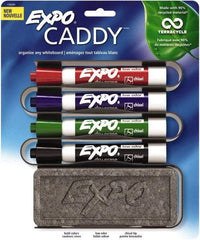 Expo - Red, Black, Blue & Green Low Odor Chisel Tip Markers 4 Pack Dry Erase Markers - Includes Eraser & Caddy Organizer, For Use with Dry Erase Marker Boards - Apex Tool & Supply