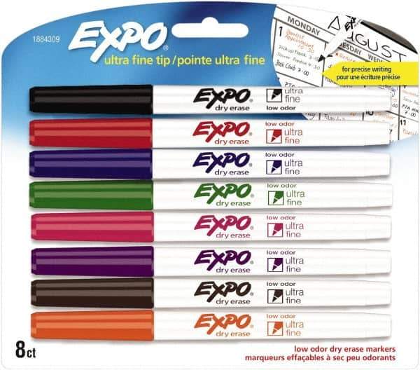 Expo - Black, Blue, Brown, Green, Orange, Pink, Purple & Red Low Odor Ultra Fine Tip 8 Pack Dry Erase Markers - For Use with Dry Erase Marker Boards - Apex Tool & Supply