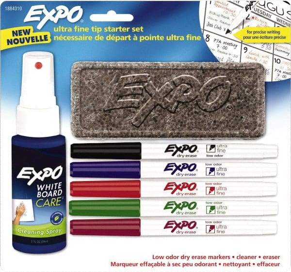 Expo - Black, Blue, Red, Green & Plum Low Odor Ultra Fine Tip 4 Pack Dry Erase Markers - Includes 2 oz Cleaning Fluid & Eraser, For Use with Dry Erase Marker Boards - Apex Tool & Supply