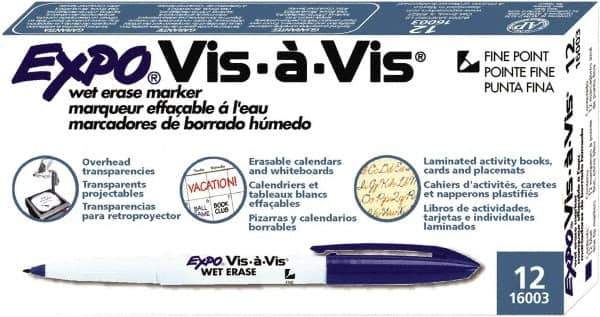 Expo - Blue Fine Tip 12 Pack Wet Erase Markers - For Use with Dry Erase Marker Boards - Apex Tool & Supply