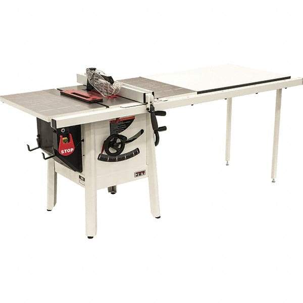 Jet - 10" Blade Diam, 5/8" Arbor Diam, 1 Phase Table Saw - 1-3/4 hp, 27" Wide, 115 Volt, 3-1/8" Cutting Depth - Apex Tool & Supply