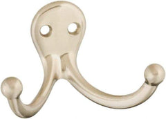 National Mfg. - 2" Wide x 1" High x 0.11" Thick, Double Prong Robe Hook - 1-3/4" Projection, Satin Nickel - Apex Tool & Supply