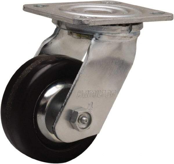 Hamilton - 4" Diam x 1-1/2" Wide x 5-5/8" OAH Top Plate Mount Swivel Caster - Phenolic, 600 Lb Capacity, Straight Roller Bearing, 4 x 4-1/2" Plate - Apex Tool & Supply
